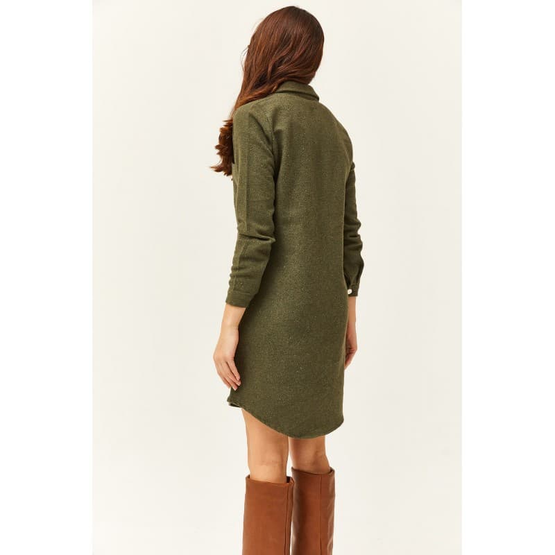 Olalook Women's Khaki Stash Shirt Dress فستان قميص