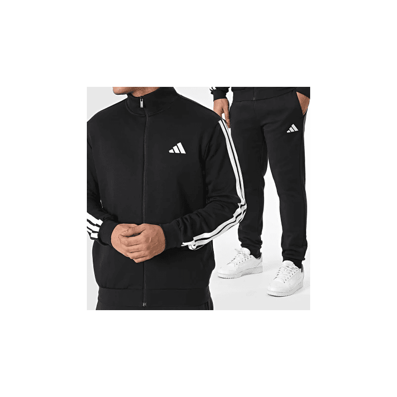 adidas Men's 3-STRIPES FLEECE Tracksuit- Black
