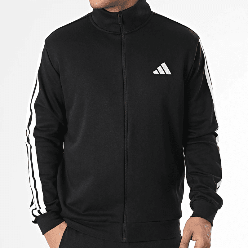adidas Men's 3-STRIPES FLEECE Tracksuit- Black
