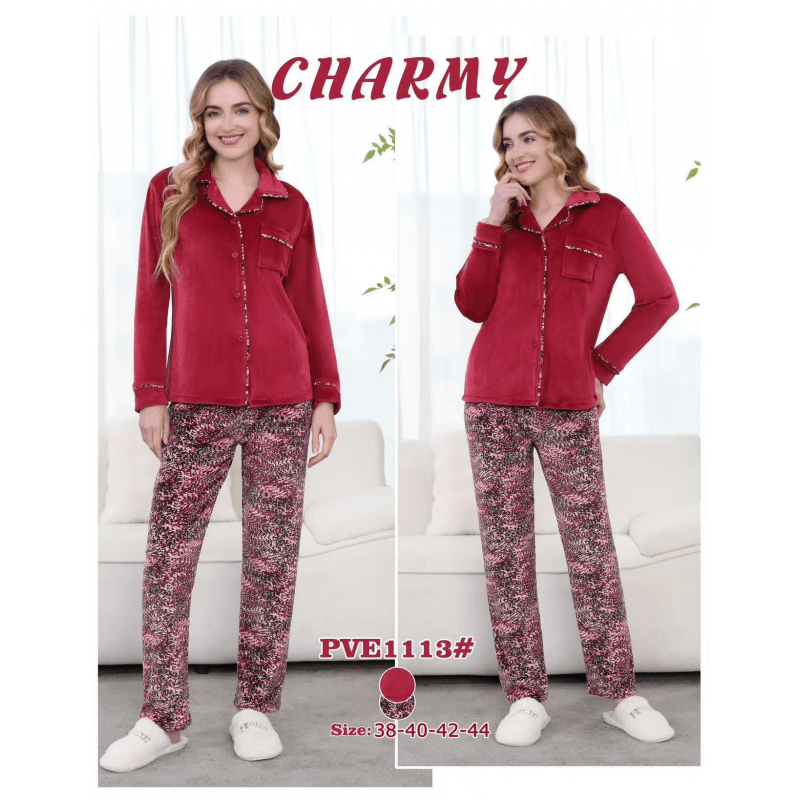 بجامة مخمل بأزرار من CHARMY للنساء لون خمري