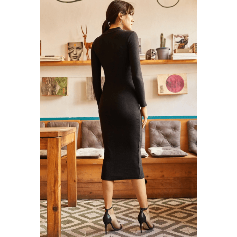 فستان ستاتي أسود طويل