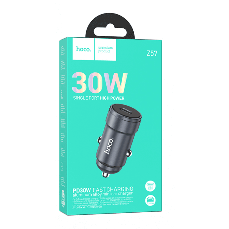 HOCO USB-C PD 38W Car Charger - Metal Grey