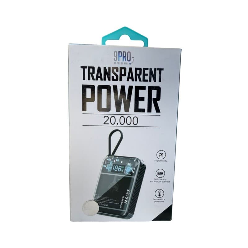 باور بانك شفاف 9Pro بسعة 20000mAh وشحن سريع 22.5 واط