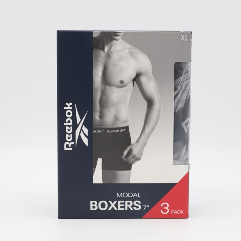 Reebok Mens' Boxers 7' (3 Pack)- Black and Grey