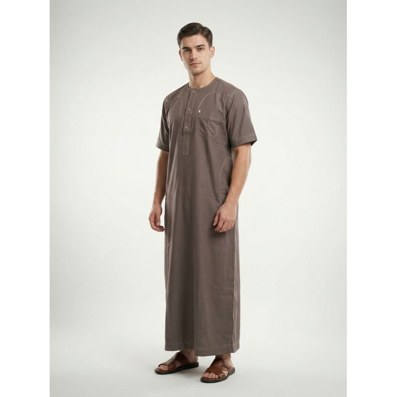 دشداشة (الكاف) رجالي بأكمام قصيرة لون بني