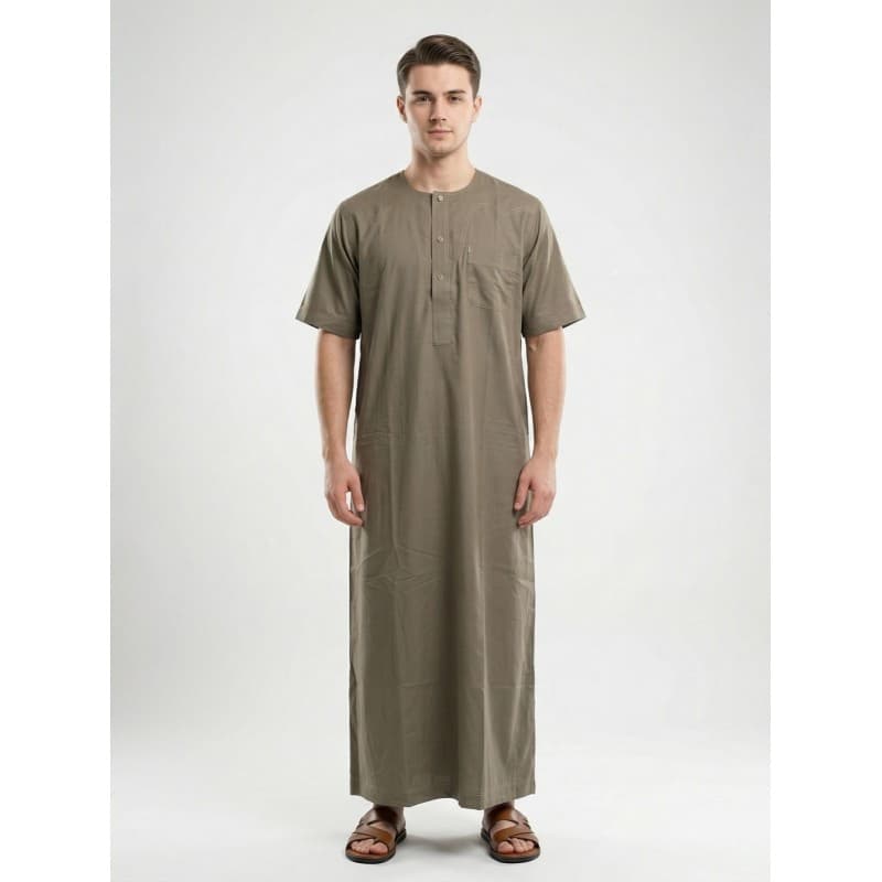 دشداشة (الكاف) رجالي بأكمام قصيرة لون زيتي