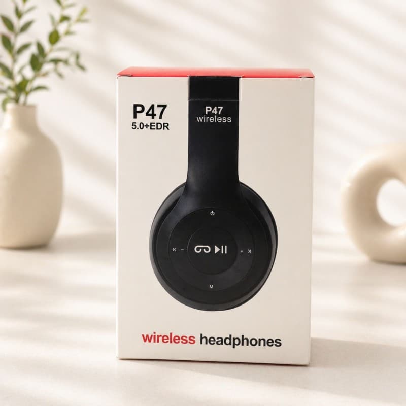 سماعة هيدفون لاسلكية رائعة لون اسود P47