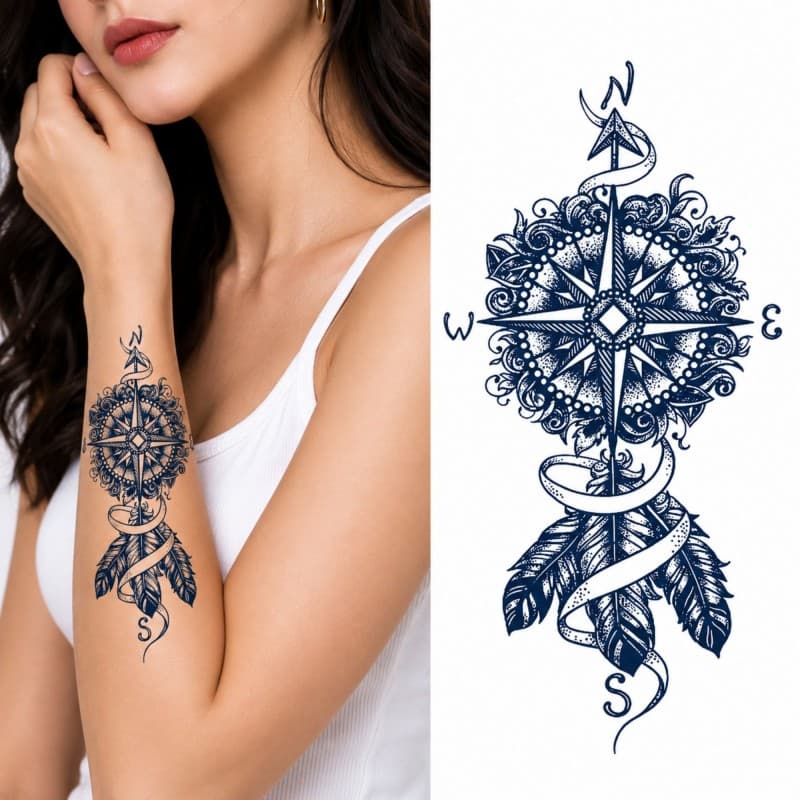 تاتو وجه البوصلة حجم 18×11 سم