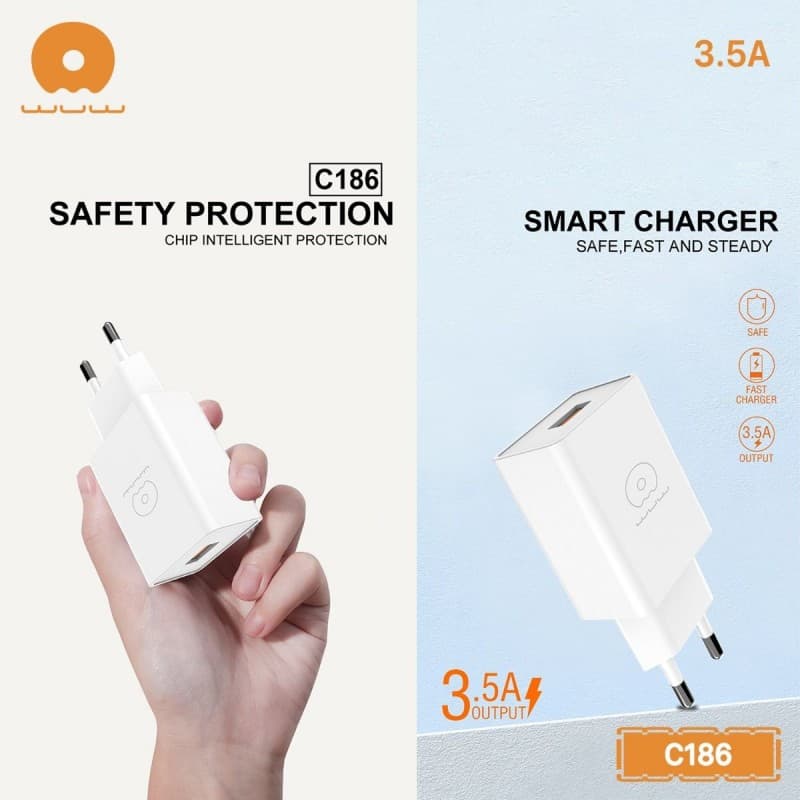 عظمة شحن WUW C186، بمنفذ USB، شحن سريع بقوة 3.5 امبير.
