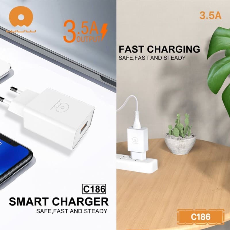 عظمة شحن WUW C186، بمنفذ USB، شحن سريع بقوة 3.5 امبير.