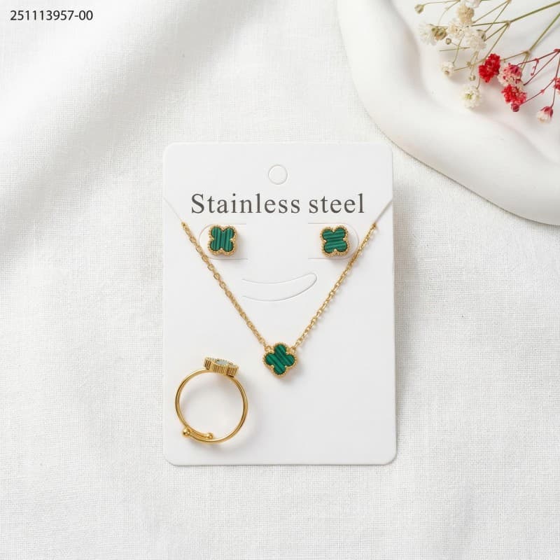 طقم ماركة عالمية سنسال و حلق و خاتم لون زهري