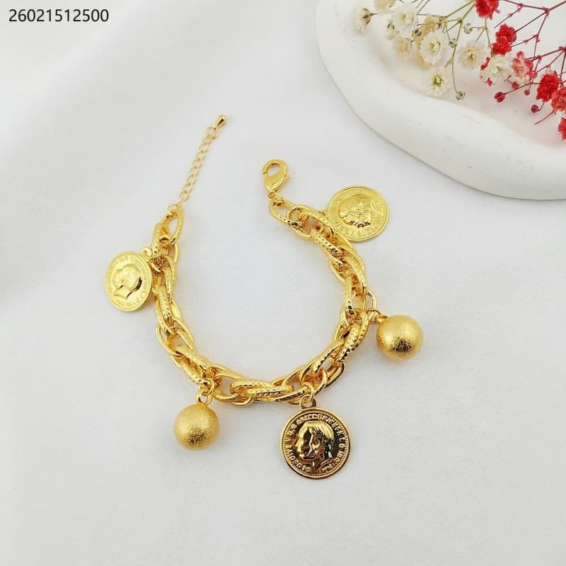 اسوارة ليرات و طابات لون ذهبي