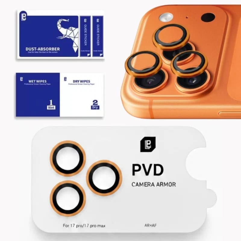 حمايه عدسات كاميرا IPHONE 17 PRO MAX PVD ياقوت  PVD FULL METAL CAMERA IP 17 PRO MAX  ORANGE