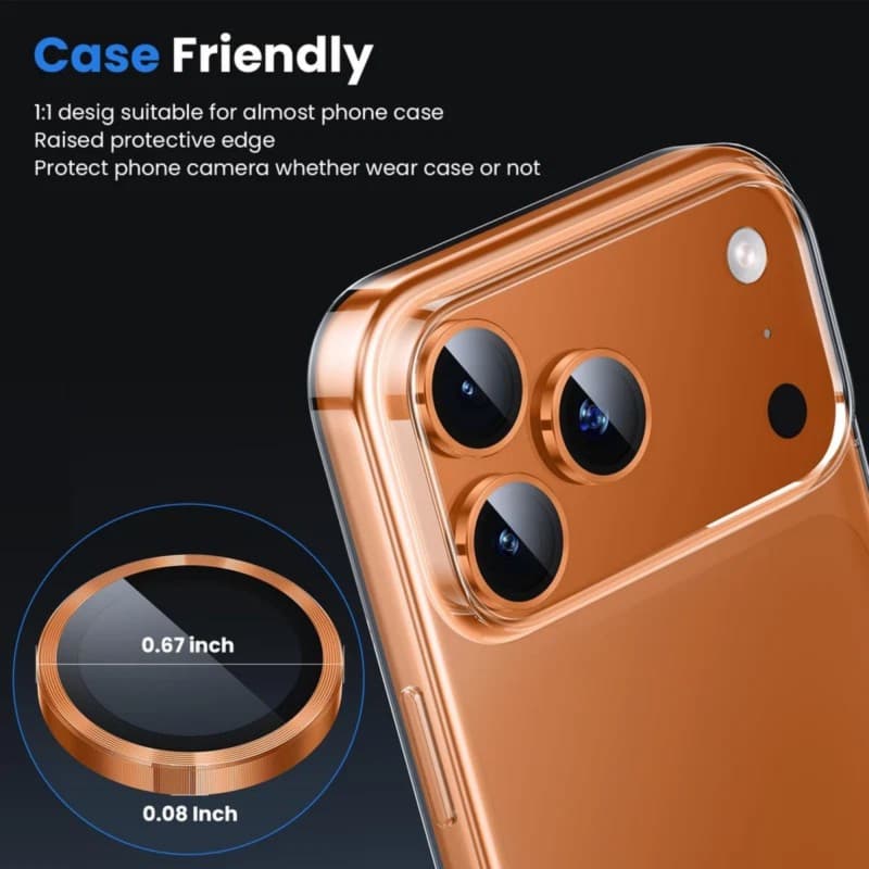 حمايه عدسات كاميرا IPHONE 17 PRO MAX PVD ياقوت  PVD FULL METAL CAMERA IP 17 PRO MAX  ORANGE