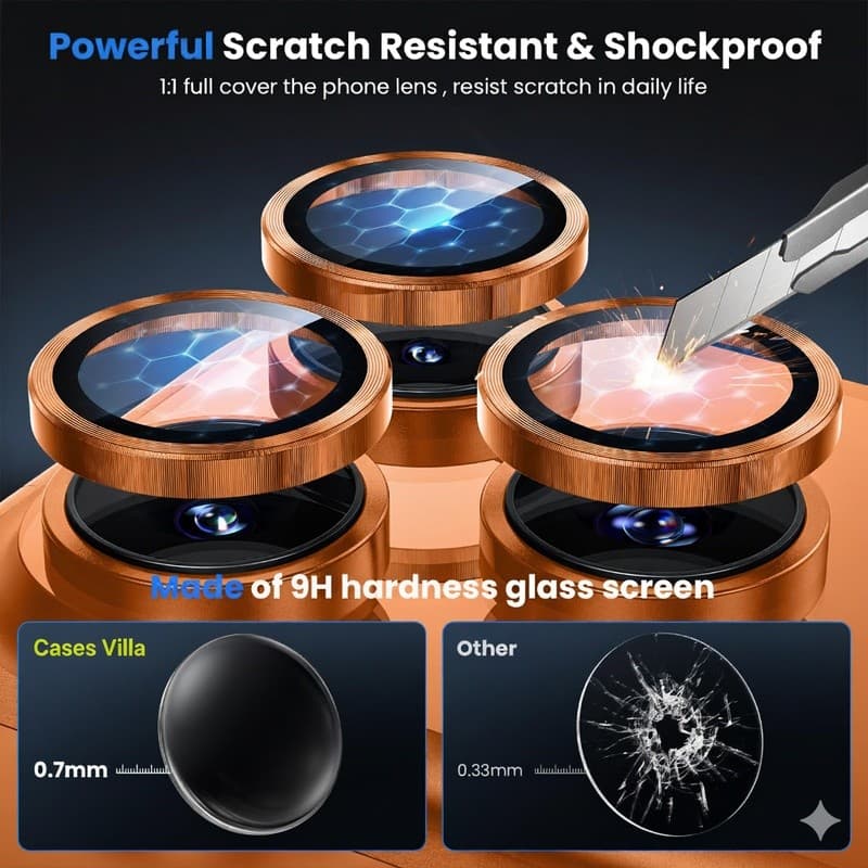 حمايه عدسات كاميرا IPHONE 17 PRO MAX PVD ياقوت  PVD FULL METAL CAMERA IP 17 PRO MAX  ORANGE