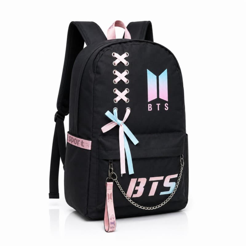 شنطة مدرسة بناتي 16 انش بتصميم BTS لون اسود