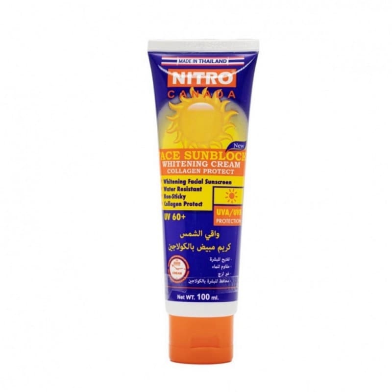 واقي الشمس كريم مبيض بالكولاجين من نايترو كند حجم 100 غم - Face Sun Protection Cream UV 60+ by NITRO