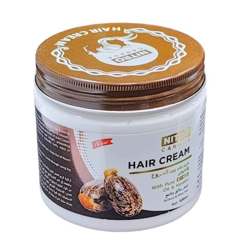 كريم شعر بزيت الخروع والكيراتين حجم 500 مل - Hair Cream with Pure Castor Oil & Keratin by NITRO