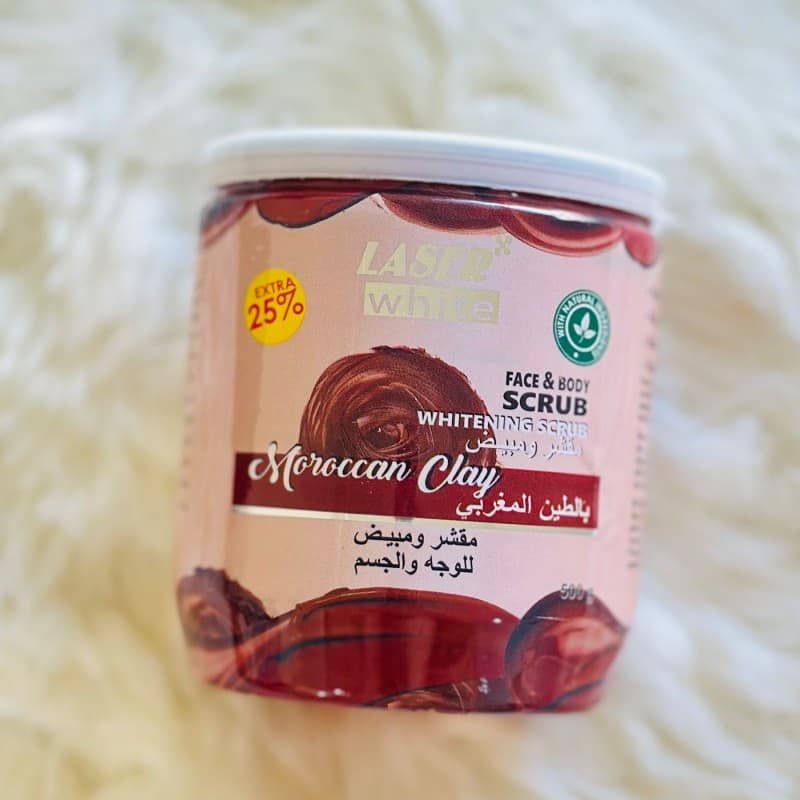 مقشر ومبيض للوجه والجسم بالطين المغربي حجم 500 غم - Face & Body Scrub with Marocoian Clay by Laser White