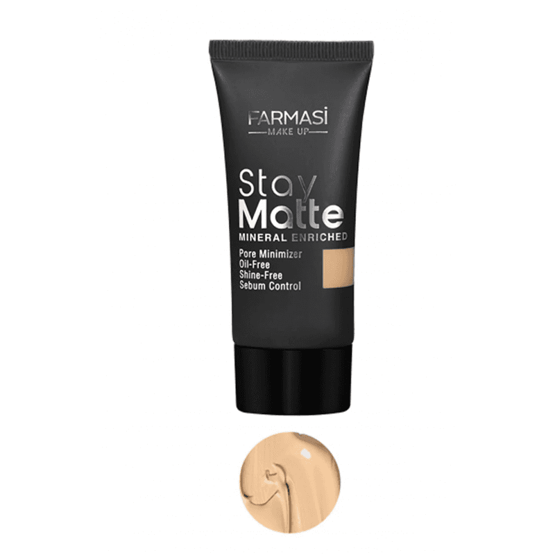 كريم أساس مطفأ اللمعة (ستاي مات) من فارماسي درجة 04 ساند بيج حجم 30 مل- Stay Matte Foundation By Farmasius- 04 Sand Beige