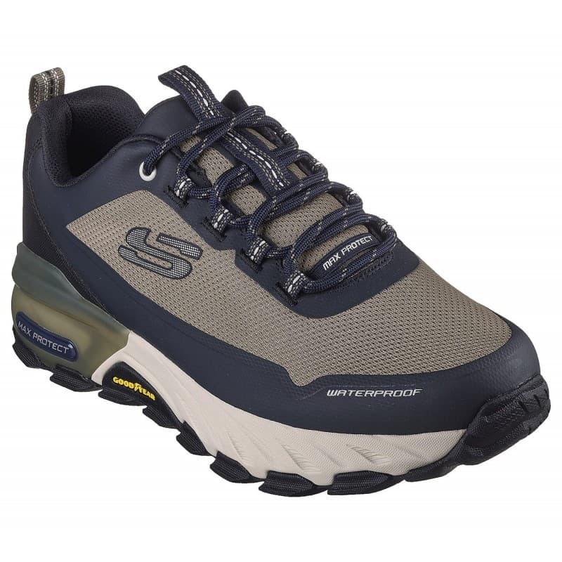 حذاء سكيتشرز ماكس بروتيكت- فاست تراك للرجال لون بيج وكحلي ونعل أبيض وبيج- Skechers Men's Max Protect - Fast Track Shoes
