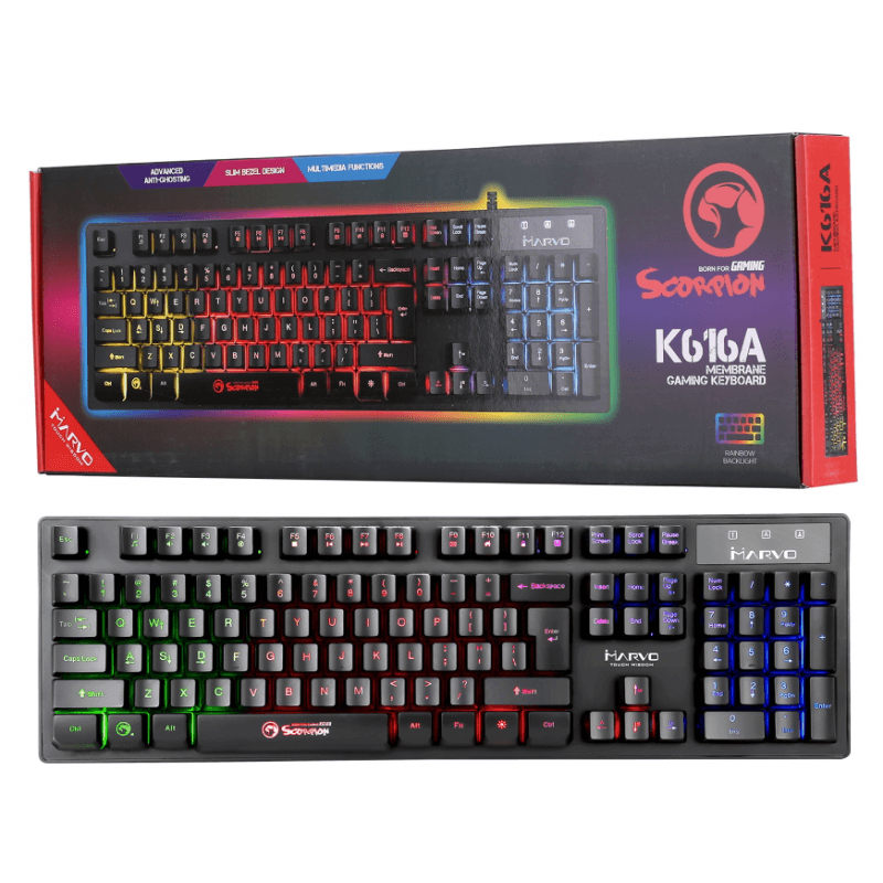 لوحة مفاتيح (كيبورد) سلكي للألعاب من مارفو لون أسود-Marvo K616 RGB Wired Gaming Keyboard