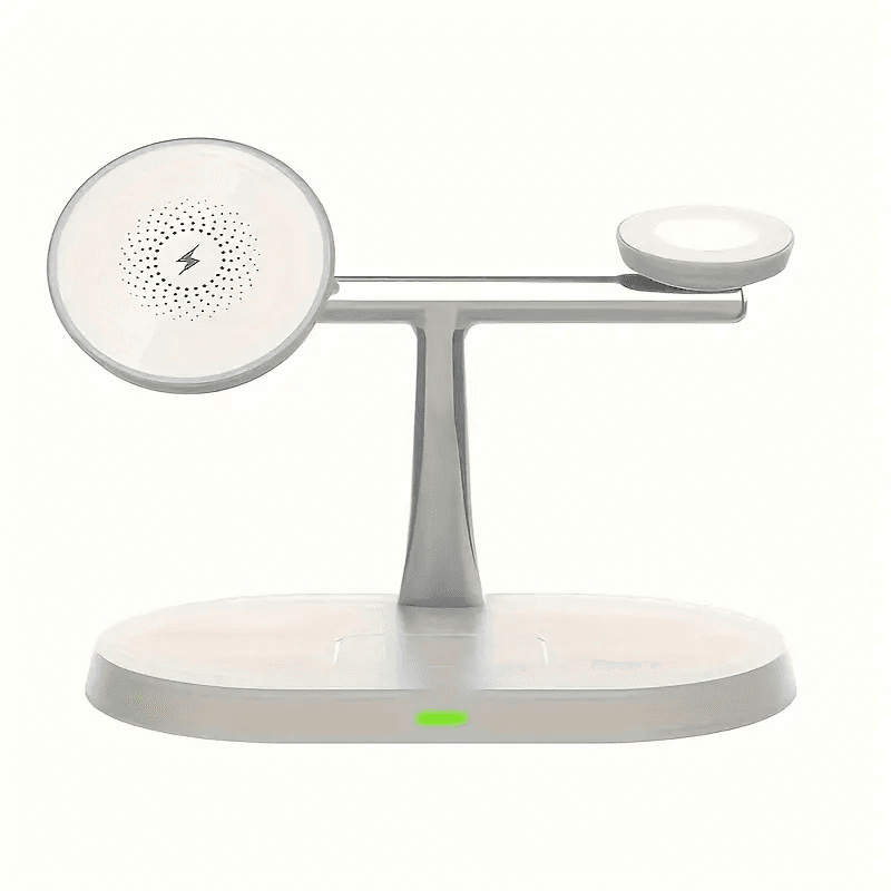 حامل شاحن لاسلكي مغناطيسي مع شاحن ويرليس 3 في 1 لون أبيض-3-in-1 MagSafe Wireless Charging Stand - White