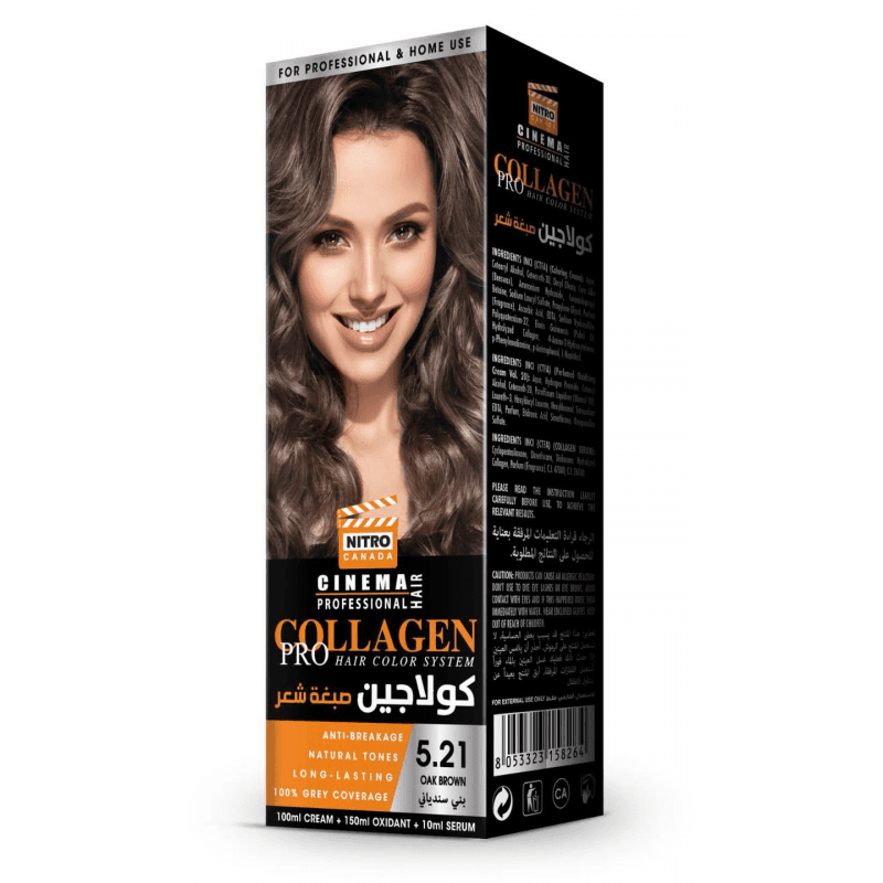 طقم صبغة شعر كولاجين من نيترو كندا درجة 5.21 بني سندياني حجم 420 مل- Nitro Canada Collagen Pro Hair Color System (100ML CREAM+150ML OXIDANT+10ML SERUM)