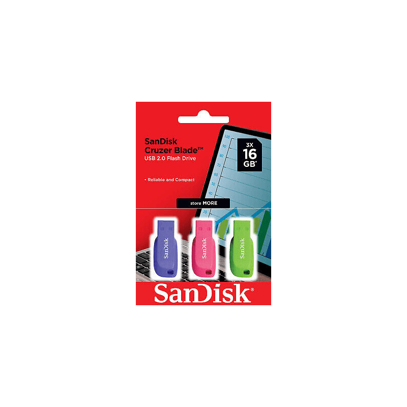 طقم فلاشات 3 قطع من سان ديسك SanDisk بثلاث ألوان سعة 16 جيجا