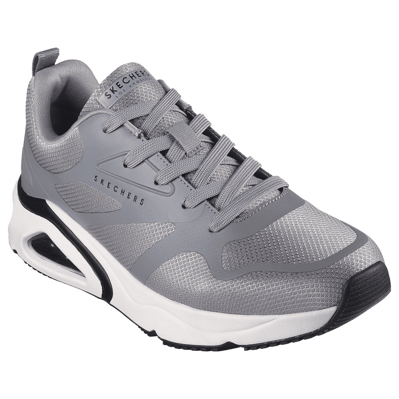 Skechers Men's Tres-Air Uno - Revolution-Airy Shoes -حذاء سكيتشرز تريس اير أونو للرجال لون رمادي ونعل أبيض