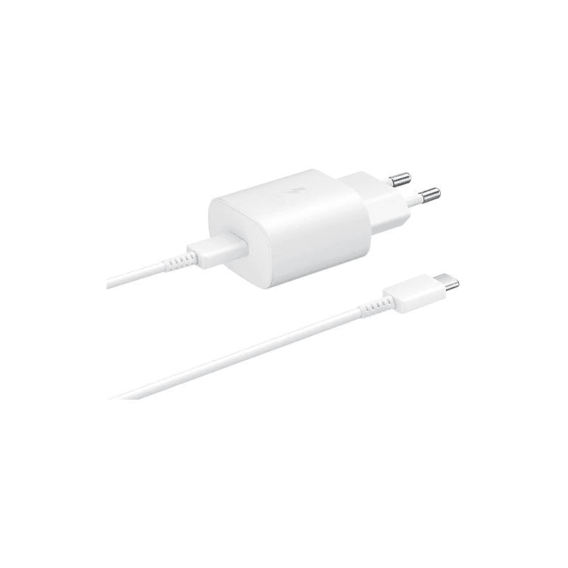 شاحن سامسونج 25 واط منفذ تايب سي مع كابل طول 1.8 متر لون أبيض- Samsung Super Fast Charger 25W White