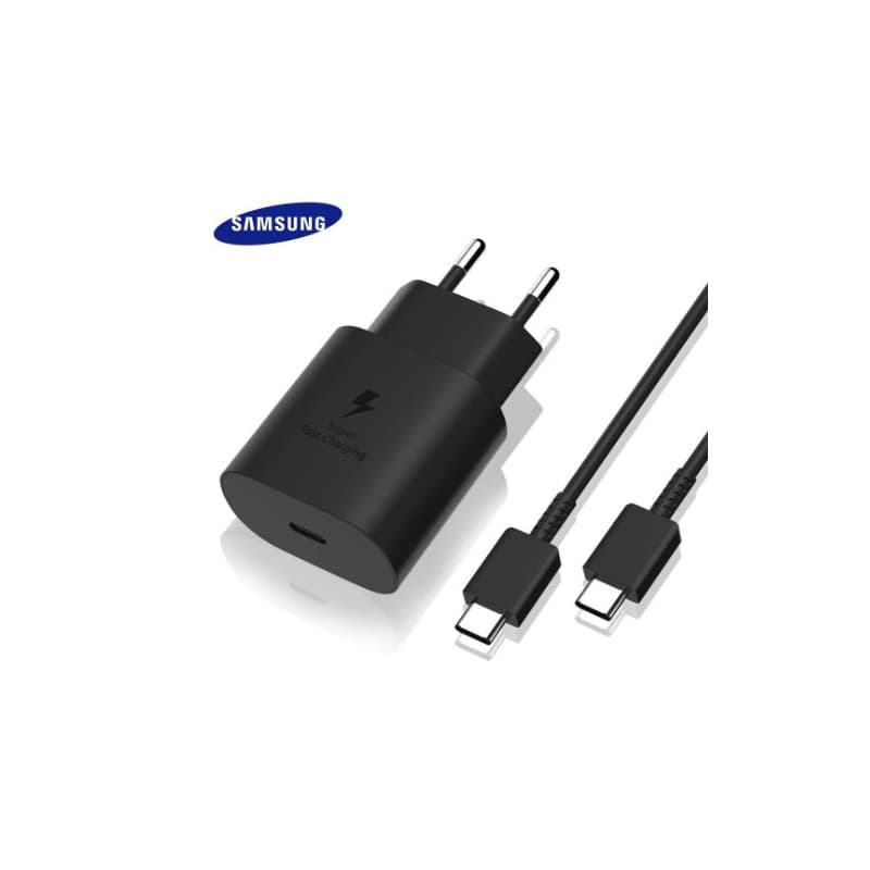 عظمة شاحن سامسونج فائق السرعة PD بقوة 25 واط مع سلك USB Type C to Type C- لون أسود