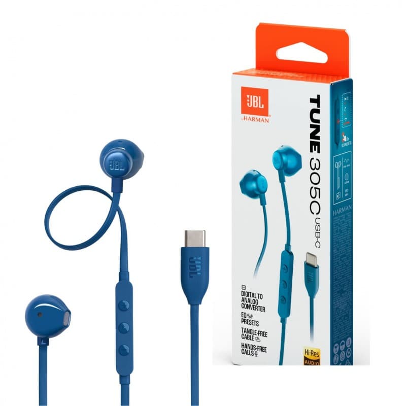 سماعات أذن سلكية JBL Tune 305C USB-C عالية الدقة Hi-Res – لون أزرق