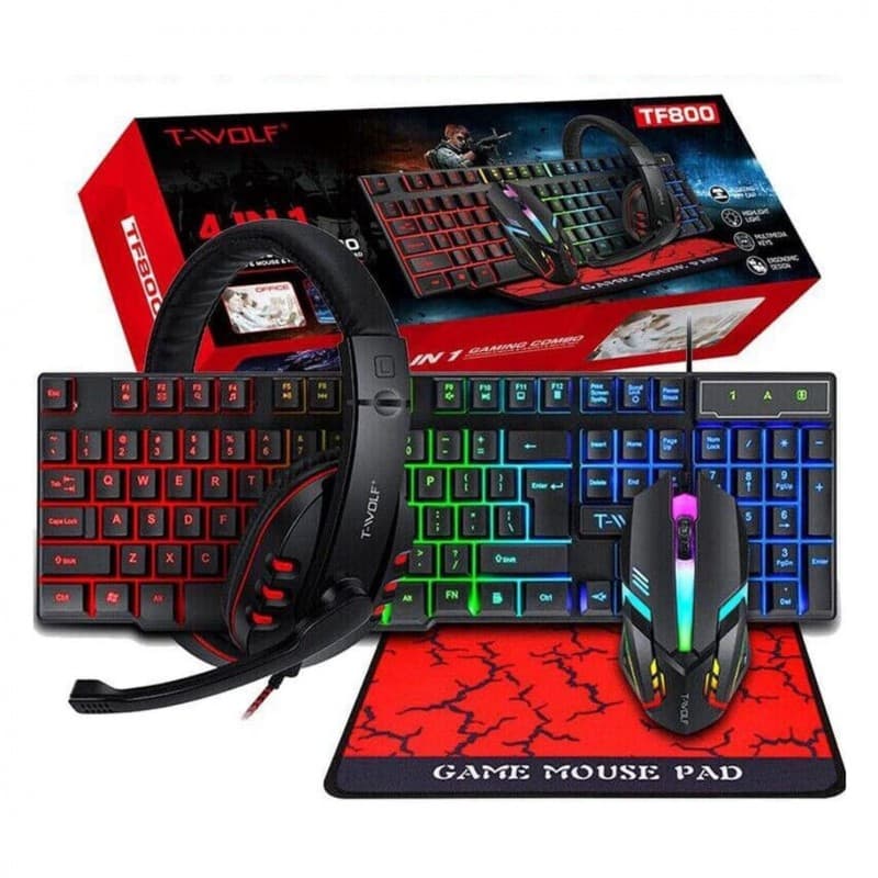 4in1 PC Gaming Keyboard Mouse Headset Set RGB LED Gamer Bundle w/ Mouse Pad