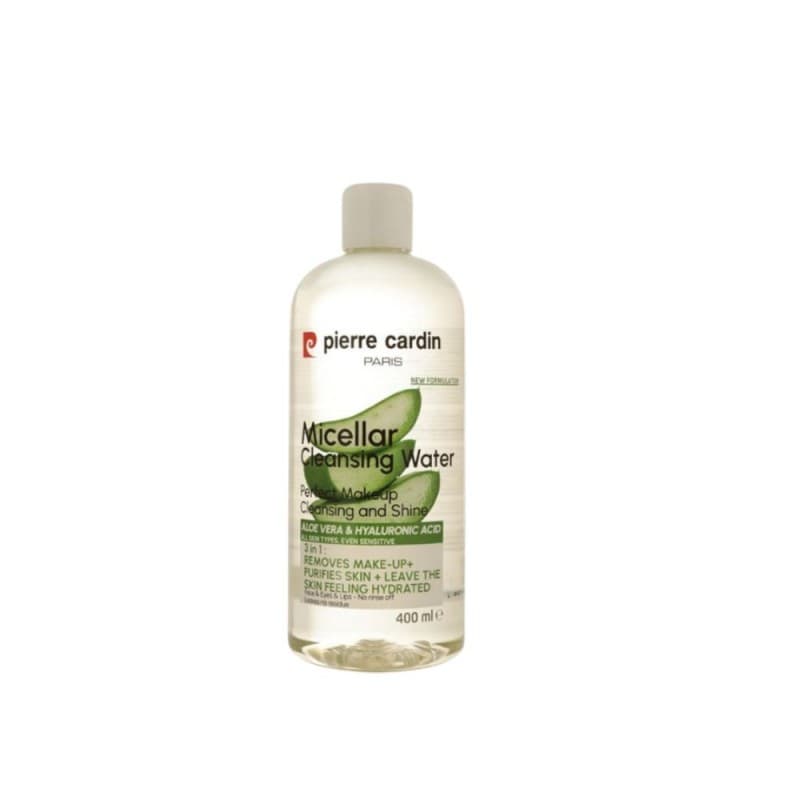 Micellar cleansing water aloe vera& hyaluronic acid all skin types even sensitve 400 ml - مزيل مكياج بجل الألوفيرا والهيالورونيك أسيد من بيير كاردن