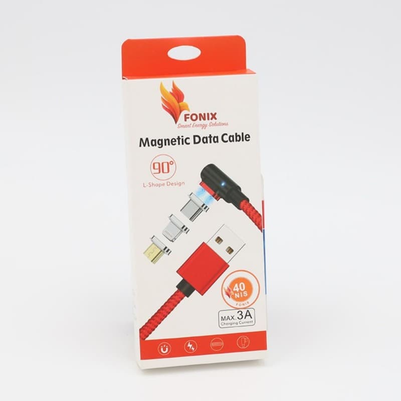 كابل فونيكس رأس مغناطيسي بثلاث منافذ 1 متر لون أحمر- FONIX MAX.3A Charging Magnetic Data Cable 90 Red
