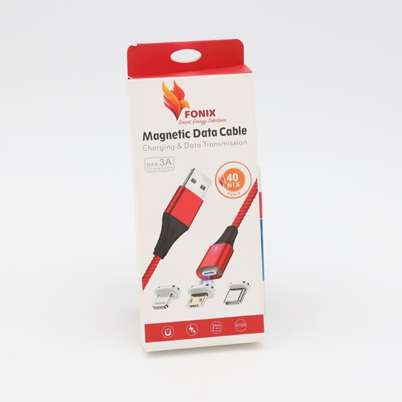 كابل فونيكس رأس مغناطيسي بثلاث منافذ 1 متر- FONIX MAX.3A Charging Magnetic Data Cable