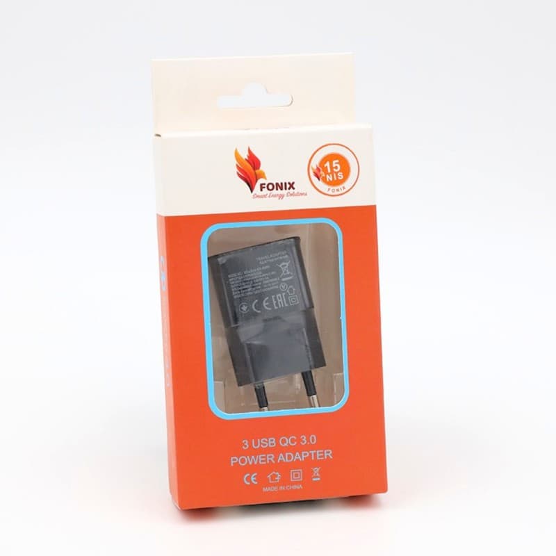 شاحن فونيكس منفذ يو اس بي لون أسود - Fonix 3USB QC 3.0 Power Adapter