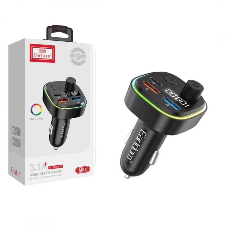 earldom m84 wireless fm car kit قطعة سبيكر وشحن سريع للسيارة