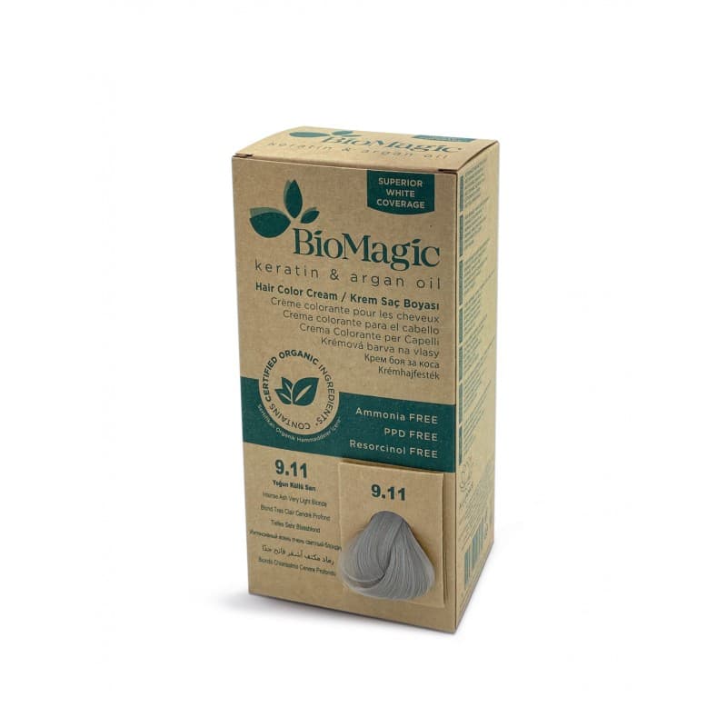 Biomagic Hair Color CREAM 9.11 intense Ash Very Light Blonde - صبغة شعر لون رماد مكثف أشقر بيج فاتح جدا