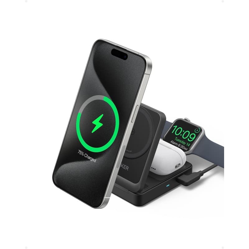 MagGo Wireless Charging Station (15W, Foldable 3-in-1) (BLACK)