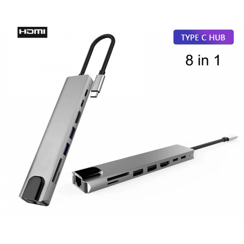 وصلة تحويلة موزع 1 الى 7 مخارج HDMI وشبكة RJ45 وللذواكر SD card وmicro SDو 2USB OTG و PD type-c×2 من مدخل type-c للهواتف او USB-C للكمبيوتر والتابليت