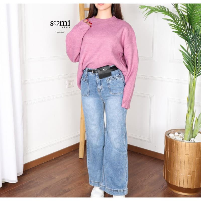 بلوزة صوف بأكمام طويلة وقبة دائرية One Size للنساء لون فوشي