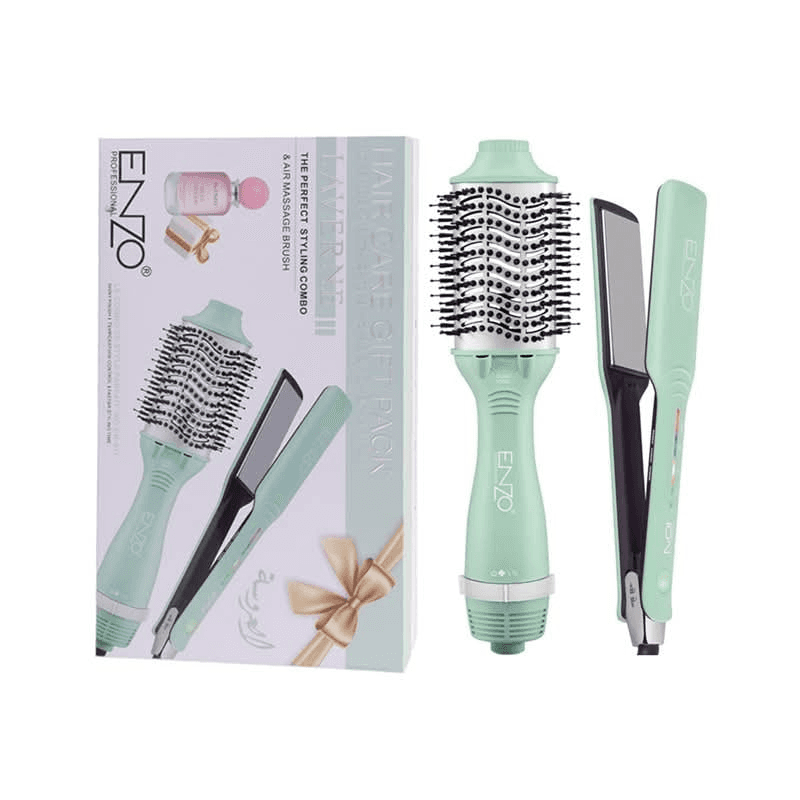 Enzo بكج عروس EN-511 New Electric Straightener Curler One Step Hot Air Hair Blow Dryer Brush 3 in 1 Multi Styler Curling Iron Comb Set