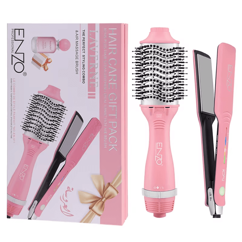 Enzo بكج عروس EN-511 New Electric Straightener Curler One Step Hot Air Hair Blow Dryer Brush 3 in 1 Multi Styler Curling Iron Comb Set