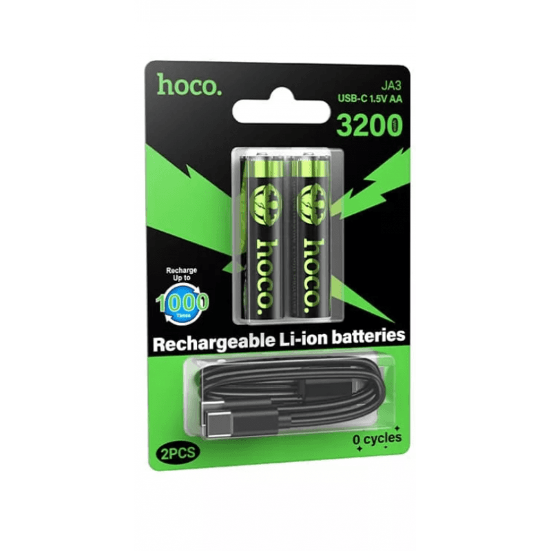 aaبطاريات مع سلك شاحن 1200 mah - Hoco JA3 AA Rechargeable Lithium Battery 2PCS