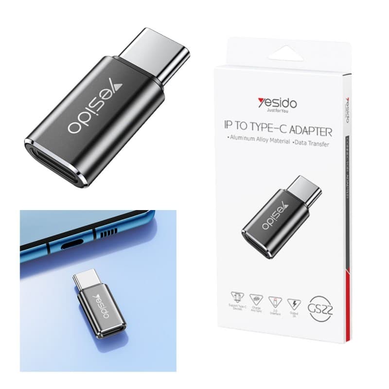 Yesido GS22 Aluminum Alloy Fast Data Transfer Type-C to Lightning OTG Adapter For iPhone iOS تحولية من ايفون لتايب سي