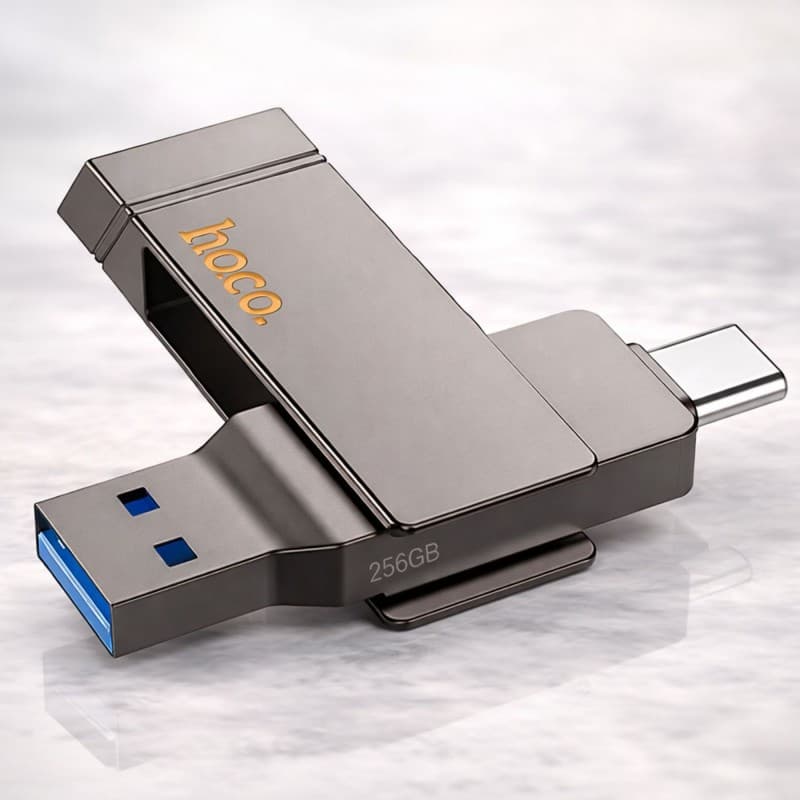 فلاش يو اسب بي وتايب سي 256 جيجا-Hoco UD15 Smart USB & Type C Flash Drive 256GB