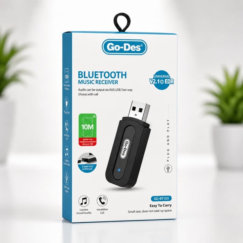 bluetooth music reciver go-des دونجل توفر لك الاتصال بين جهازك والسيارة لاجراء المكالمات او تشغيل الموسيقى ماركة عالمية