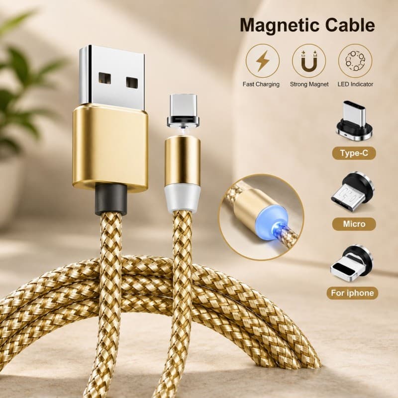 كيبل مغناطيس 2 متر Magnatic cable مدخل Type C - ماركة Keysion
